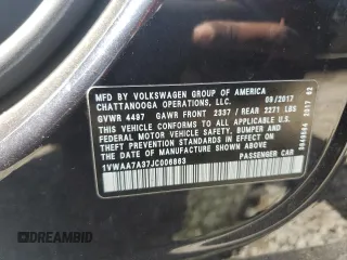 2018 Volkswagen Passat S z VIN 1VWAA7A37JC006863, wystawiony jako Copart lot #52935235 z przebiegiem 181 360 mil mil oraz Czysty tytuł • Clean title. Historia ofert i sprzedaży dostępna na DreamBid. Obrazek 13.