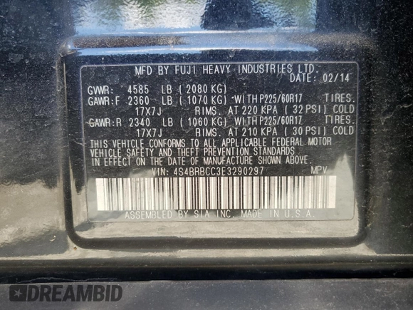 2014 Subaru Outback 2.5i Premium with VIN 4S4BRBCC3E3290297, listed as a Copart auction lot 61336394 with 120,912 mi miles and Salvage Title. Bid and sale history available at carsss.com. Image 12.