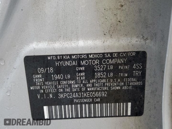 2019 Hyundai Accent SE with VIN 3KPC24A31KE056692, listed as a Copart auction lot 70831004 with 40,576 mi miles and Clean Title. Bid and sale history available at carsss.com. Image 12.