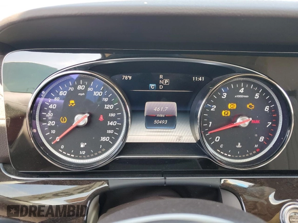 2018 Mercedes-Benz E 400 with VIN WDD1J6FB4JF020561, listed as a Copart auction lot 49998225 with 50,493 mi miles and Salvage Title. Bid and sale history available at DreamBid. Image 9.