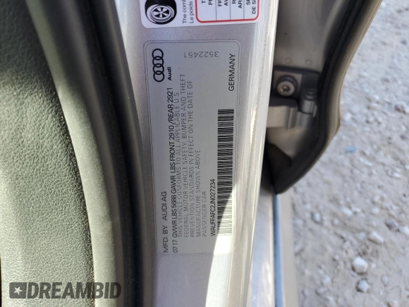 2018 Audi S6 Premium Plus z VIN WAUFFAFC2JN027234, wystawiony jako Copart lot #82027234 z przebiegiem 88 612 mil mil oraz Szkoda całkowita • Salvage title. Historia ofert i sprzedaży dostępna na DreamBid. Obrazek 14.