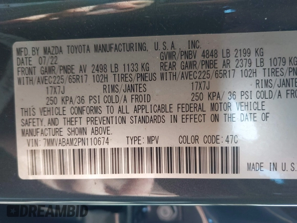 2023 Mazda CX-50 S Select with VIN 7MMVABAM2PN110674, listed as a IAAI auction lot 42014100 with 36,827 mi miles and . Bid and sale history available at DreamBid. Image 9.