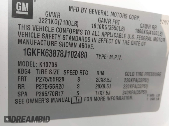 2008 GMC Yukon Denali с VIN 1GKFK63878J102480, выставлен на аукционе IAAI как лот 42410257 с пробегом 258 841 миль миль и . История ставок и продаж доступна на DreamBid. Изображение 9.