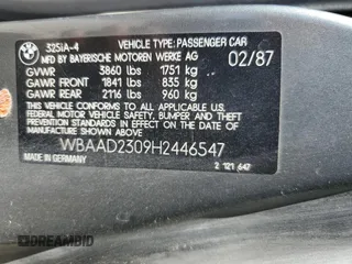 1987 BMW 3 Series 325i with VIN WBAAD2309H2446547, listed as a Copart auction lot 70882344 with 187,806 mi miles and Salvage Title. Bid and sale history available at carsss.com. Image 12.