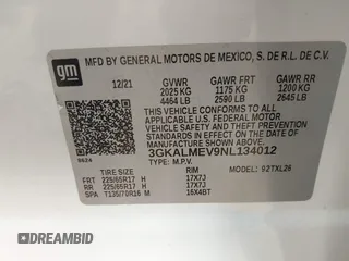 2022 GMC Terrain SLE with VIN 3GKALMEV9NL134012, listed as a IAAI auction lot 42075701 with Not Provided miles and . Bid and sale history available at carsss.com. Image 9.