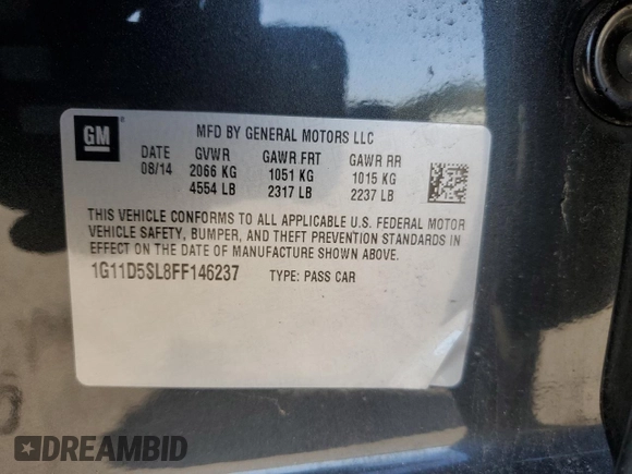 2015 Chevrolet Malibu LT with VIN 1G11D5SL8FF146237, listed as a Copart auction lot 55181255 with 196,886 mi miles and Clean Title. Bid and sale history available at DreamBid. Image 12.