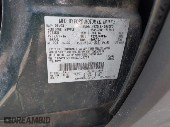 2004 Ford Escape XLT with VIN 1FMYU93124DA08711, listed as a IAAI auction lot 42798957 with 231,771 mi miles and . Bid and sale history available at DreamBid. Image 9.