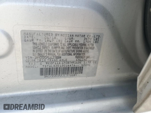 2018 Nissan Note SV with VIN 3N1CE2CP2JL370084, listed as a Copart auction lot 54060435 with 92,720 mi miles and Salvage Title. Bid and sale history available at DreamBid. Image 12.