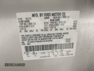 2013 Ford Explorer with VIN 1FM5K7B94DGC83256, listed as a IAAI auction lot 41875828 with 168,907 mi miles and . Bid and sale history available at carsss.com. Image 9.