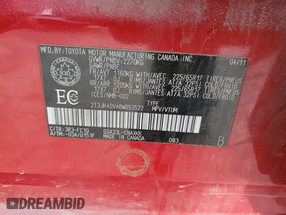 2011 Toyota RAV4 with VIN 2T3JK4DV4BW053522, listed as a Copart auction lot 49119235 with 241,029 mi miles and Salvage Title. Bid and sale history available at carsss.com. Image 13.