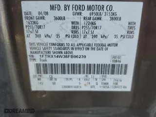 2008 Ford F-150 STX with VIN 1FTRX14W38FB96239, listed as a Copart auction lot 86757544 with 122,459 mi miles and Clean Title. Bid and sale history available at carsss.com. Image 12.