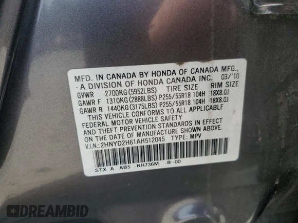 2010 Acura MDX Technology Pkg with VIN 2HNYD2H61AH512045, listed as a Copart auction lot 51068595 with 210,806 mi miles and Clean Title. Bid and sale history available at carsss.com. Image 13.