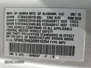 2016 Honda Odyssey EX-L with VIN 5FNRL5H63GB016354, listed as a Copart auction lot 44796235 with 169,581 mi miles and Salvage Title. Bid and sale history available at carsss.com. Image 15.