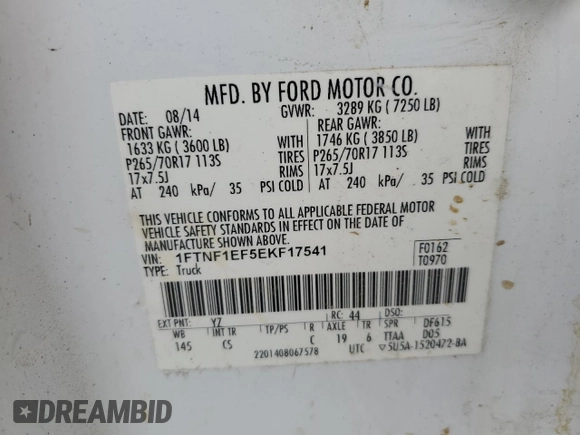2014 Ford F-150 XL with VIN 1FTNF1EF5EKF17541, listed as a Copart auction lot 83763984 with 256,526 mi miles and Clean Title. Bid and sale history available at carsss.com. Image 12.