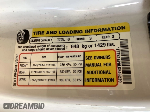 2020 Ford F-150 XL с VIN 1FTEX1EP8LKE46239, выставлен на аукционе IAAI как лот 42806611 с пробегом 171 789 миль миль и . История ставок и продаж доступна на DreamBid. Изображение 9.