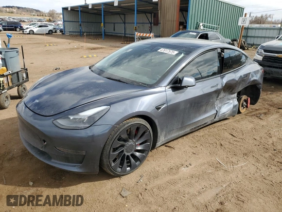 2022 Tesla Model 3 Performance with VIN 5YJ3E1EC2NF357843, listed as a Copart auction lot 47617575 with 25,189 mi miles and Salvage Title. Bid and sale history available at DreamBid. Image 1.