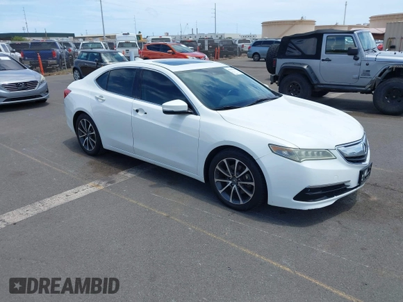 2015 Acura TLX V6 Tech with VIN 19UUB2F56FA015522, listed as a IAAI auction lot 42185190 with 116,965 mi miles. Bid and sale history available at carsss.com. Image 1.