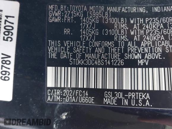 2011 Toyota Sienna LE AAS with VIN 5TDKK3DC4BS141226, listed as a IAAI auction lot 41786997 with 206,100 mi miles. Bid and sale history available at carsss.com. Image 9.