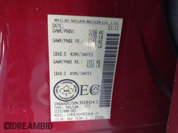 2013 Nissan Titan XE with VIN 1N6AA0EJ3DN308045, listed as a IAAI auction lot 42136642 with 149,750 mi miles. Bid and sale history available at carsss.com. Image 9.