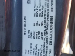 2022 Tesla Model 3 with VIN 5YJ3E1EAXNF360200, listed as a Copart auction lot 44463735 with 86,880 mi miles and Salvage Title. Bid and sale history available at DreamBid. Image 14.