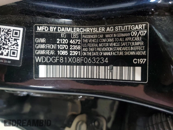 2008 Mercedes-Benz C 300 Sport with VIN WDDGF81X08F063234, listed as a Copart auction lot 64954335 with 110,050 mi miles and Clean title. Bid and sale history available at DreamBid. Image 12.