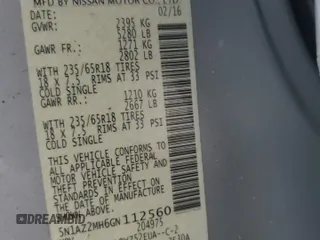 2016 Nissan Murano S z VIN 5N1AZ2MH6GN112560, wystawiony jako Copart lot #72698994 z przebiegiem 81 950 mil mil oraz Szkoda całkowita • Salvage title. Historia ofert i sprzedaży dostępna na DreamBid. Obrazek 15.