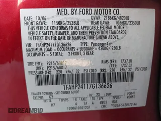 2007 Ford Five Hundred SEL z VIN 1FAHP24117G136626, wystawiony jako IAAI lot #41752547 z przebiegiem 157 924 mil mil oraz . Historia ofert i sprzedaży dostępna na DreamBid. Obrazek 9.