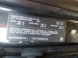 2024 Lucid Air Grand Touring with VIN 50EA1GBA4RA007729, listed as a Copart auction lot 42132885 with 5,276 mi miles and Salvage Title. Bid and sale history available at carsss.com. Image 12.
