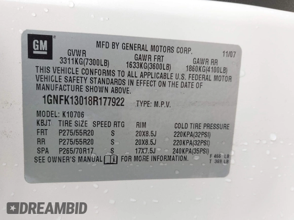 2008 Chevrolet Tahoe LTZ z VIN 1GNFK13018R177922, wystawiony jako IAAI lot #41526809 z przebiegiem 226 636 mil mil oraz . Historia ofert i sprzedaży dostępna na DreamBid. Obrazek 9.
