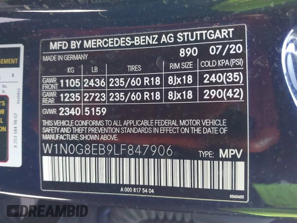 2020 Mercedes-Benz GLC 300 z VIN W1N0G8EB9LF847906, wystawiony jako IAAI lot #41902604 z przebiegiem 40 052 mil mil oraz . Historia ofert i sprzedaży dostępna na DreamBid. Obrazek 9.