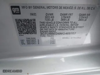 2021 GMC Sierra 1500 SLE with VIN 3GTU9BED6MG469707, listed as a IAAI auction lot 41106415 with 1 mi miles. Bid and sale history available at carsss.com. Image 9.