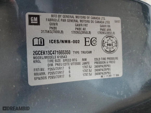 2007 Chevrolet Silverado 1500 LS with VIN 2GCEK13C471665350, listed as a Copart auction lot 83751414 with 411,891 mi miles and Clean Title. Bid and sale history available at carsss.com. Image 12.