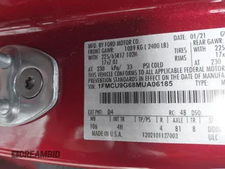 2021 Ford Escape SE with VIN 1FMCU9G68MUA06185, listed as a IAAI auction lot 41695906 with 43,463 mi miles and . Bid and sale history available at DreamBid. Image 9.