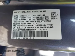 2021 Honda Pilot Special Edition with VIN 5FNYF6H25MB041029, listed as a IAAI auction lot 41894494 with 35,576 mi miles and . Bid and sale history available at DreamBid. Image 9.