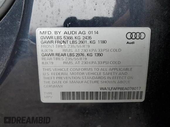 2014 Audi Q5 Premium Plus z VIN WA1LFAFP8EA076017, wystawiony jako Copart lot #50004105 z przebiegiem 162 778 mil mil oraz Szkoda całkowita • Salvage title. Historia ofert i sprzedaży dostępna na DreamBid. Obrazek 14.