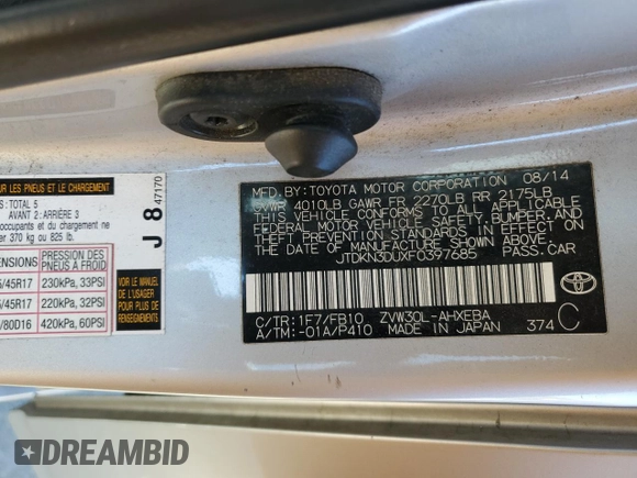 2015 Toyota Prius Four with VIN JTDKN3DUXF0397685, listed as a Copart auction lot 50334805 with 181,163 mi miles and Salvage Title. Bid and sale history available at carsss.com. Image 12.