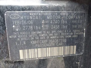 2006 Hyundai Azera SE with VIN KMHFC46F16A087393, listed as a IAAI auction lot 41475177 with 124,197 mi miles and . Bid and sale history available at DreamBid. Image 9.