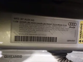 2009 Audi A4 2.0T with VIN WAUDF48H49K007453, listed as a IAAI auction lot 41289343 with 141,043 mi miles. Bid and sale history available at carsss.com. Image 9.