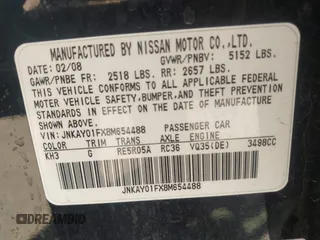 2008 Infiniti M with VIN JNKAY01FX8M654488, listed as a IAAI auction lot 41671285 with 172,415 mi miles. Bid and sale history available at carsss.com. Image 9.