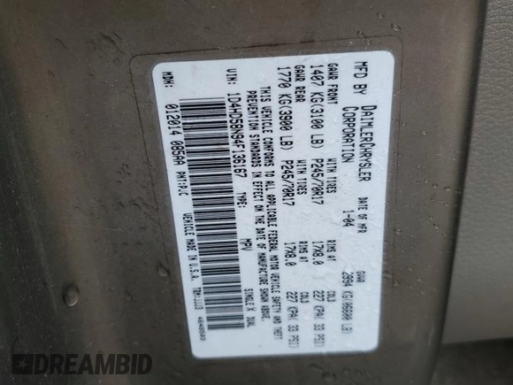 2004 Dodge Durango Limited z VIN 1D4HD58N94F136167, wystawiony jako Copart lot #73172244 z przebiegiem 221 141 mil mil oraz Szkoda całkowita • Salvage title. Historia ofert i sprzedaży dostępna na DreamBid. Obrazek 13.