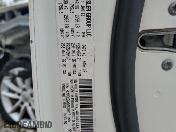 2013 Dodge Journey SXT with VIN 3C4PDCBGXDT619017, listed as a Copart auction lot 49903625 with Not Provided miles and Salvage Title. Bid and sale history available at carsss.com. Image 14.