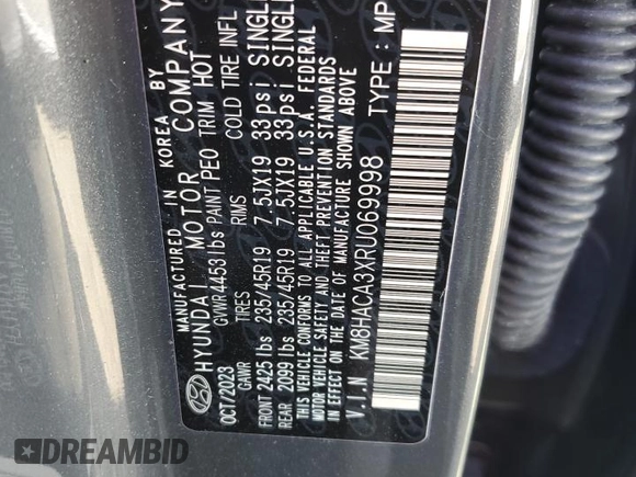 2024 Hyundai Kona N Line with VIN KM8HACA3XRU069998, listed as a Copart auction lot 77043434 with 5,459 mi miles and Salvage Title. Bid and sale history available at DreamBid. Image 13.