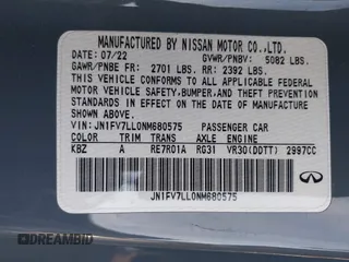 2022 Infiniti Q60 Red Sport 400 with VIN JN1FV7LL0NM680575, listed as a IAAI auction lot 41436276 with 26,862 mi miles and . Bid and sale history available at DreamBid. Image 9.