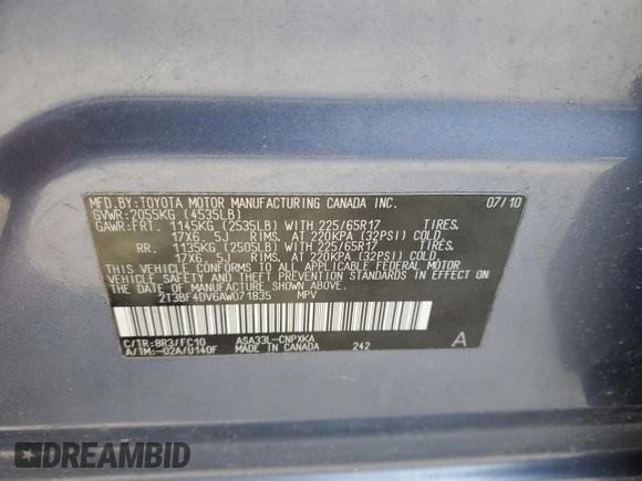 2010 Toyota RAV4 with VIN 2T3BF4DV6AW071835, listed as a Copart auction lot 47431155 with 155,103 mi miles and Clean Title. Bid and sale history available at carsss.com. Image 13.