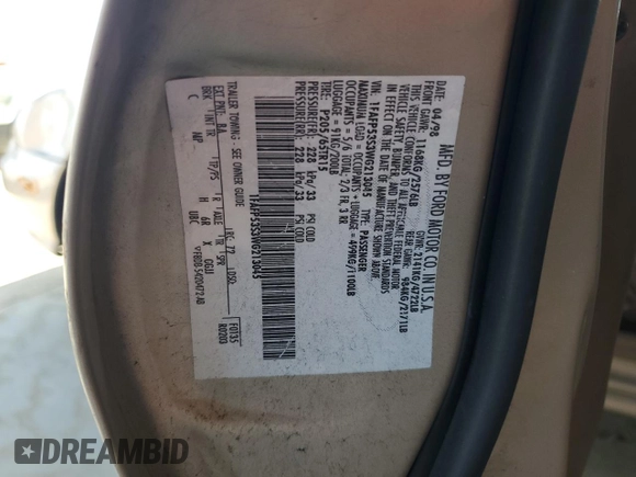 1998 Ford Taurus SE Comfort with VIN 1FAFP53S3WG213045, listed as a Copart auction lot 61653315 with 111,014 mi miles and Salvage title. Bid and sale history available at DreamBid. Image 12.