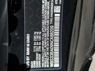 2022 BMW M4 Competition xDrive with VIN WBS33BA09NCK88209, listed as a Copart auction lot 46529225 with 12,036 mi miles and Salvage Title. Bid and sale history available at carsss.com. Image 13.