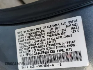 2007 Honda Odyssey EX z VIN 5FNRL38447B407130, wystawiony jako Copart lot #58394935 z przebiegiem 129 893 mil mil oraz Szkoda całkowita • Salvage title. Historia ofert i sprzedaży dostępna na DreamBid. Obrazek 14.