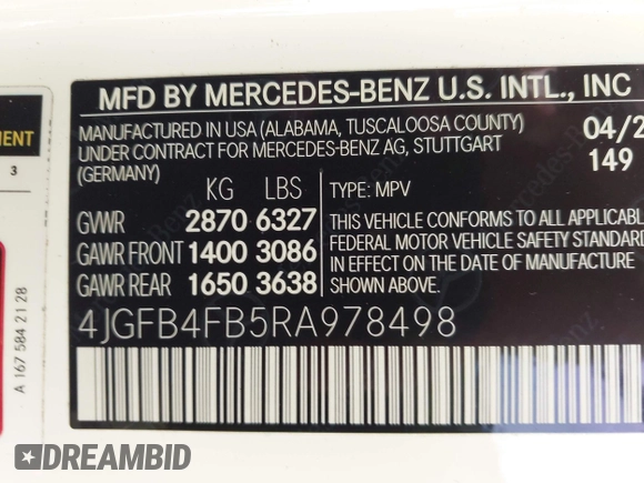 2024 Mercedes-Benz GLE 350 с VIN 4JGFB4FB5RA978498, выставлен на аукционе IAAI как лот 42417126 с пробегом 23 925 миль миль и . История ставок и продаж доступна на DreamBid. Изображение 9.