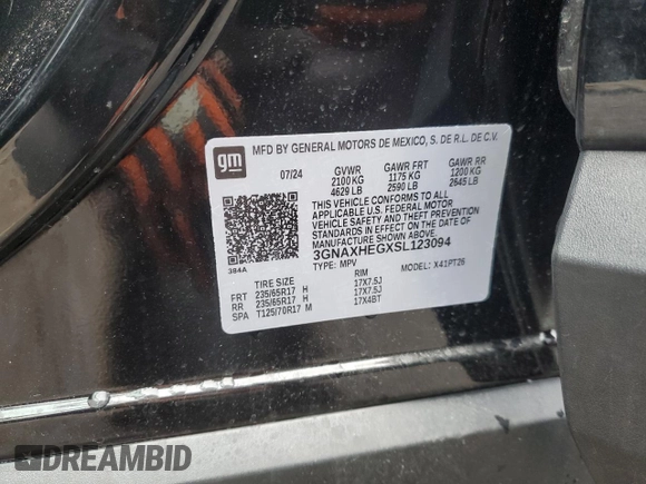 2025 Chevrolet Equinox FWD LT with VIN 3GNAXHEGXSL123094, listed as a Copart auction lot 46542255 with 250 mi miles and Clean Title. Bid and sale history available at DreamBid. Image 13.