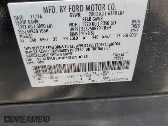 2017 Ford Explorer XLT with VIN 1FM5K8D84HGB50013, listed as a Copart auction lot 61063485 with 85,924 mi miles and Salvage title. Bid and sale history available at DreamBid. Image 13.